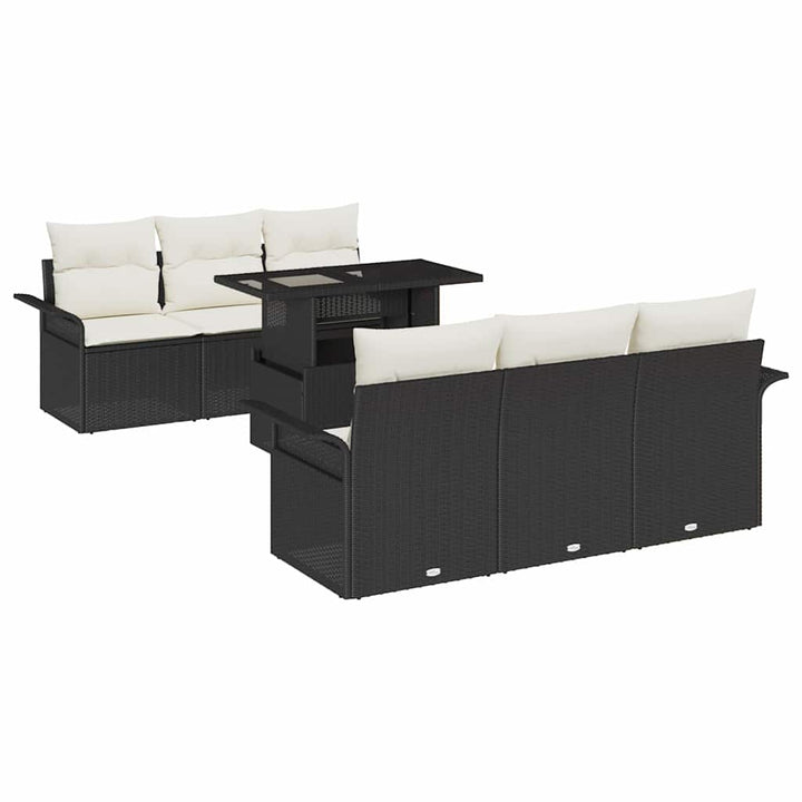 Havesofa Sæt med pude 7 pcs Sort polyrattan