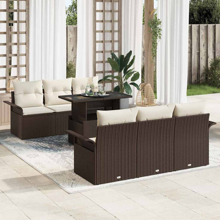 Havesofa Sæt med pude 7 pcs Brun polyrattan