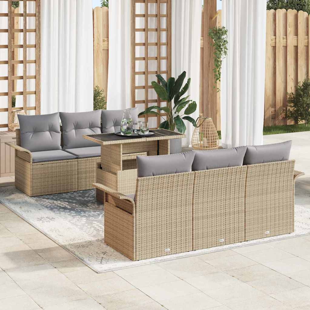 Havesofa Sæt med pude 7 pcs Beige polyrattan