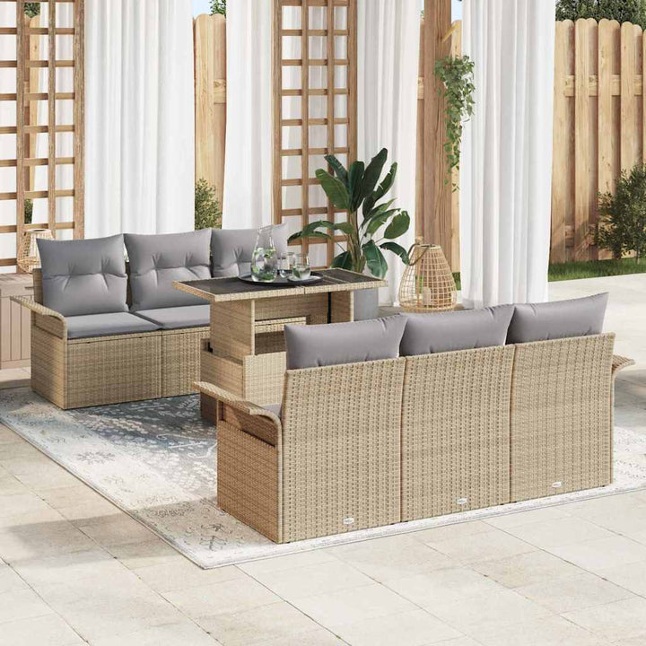 Havesofa Sæt med pude 7 pcs Beige polyrattan