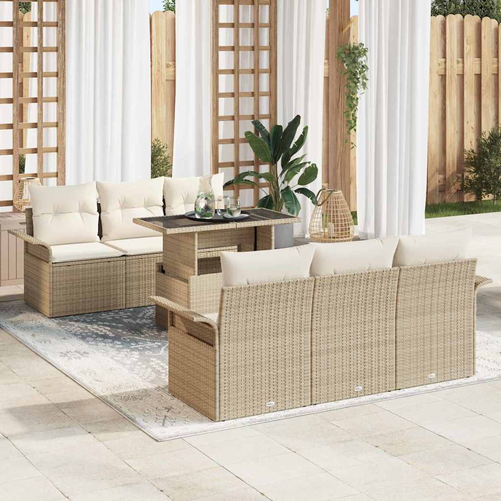 Havesofa Sæt med pude 7 pcs Beige polyrattan