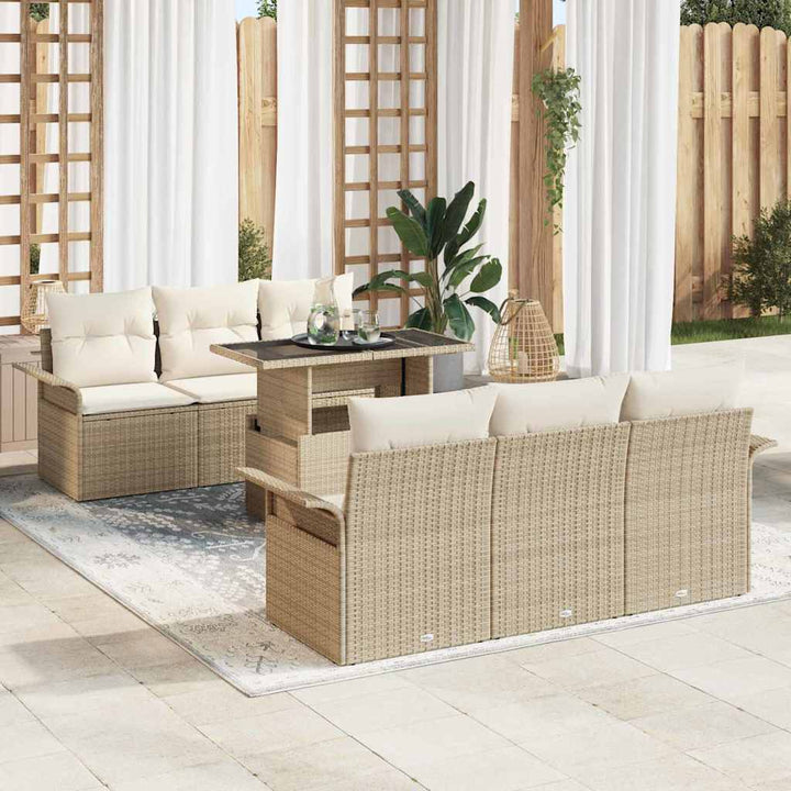 Havesofa Sæt med pude 7 pcs Beige polyrattan