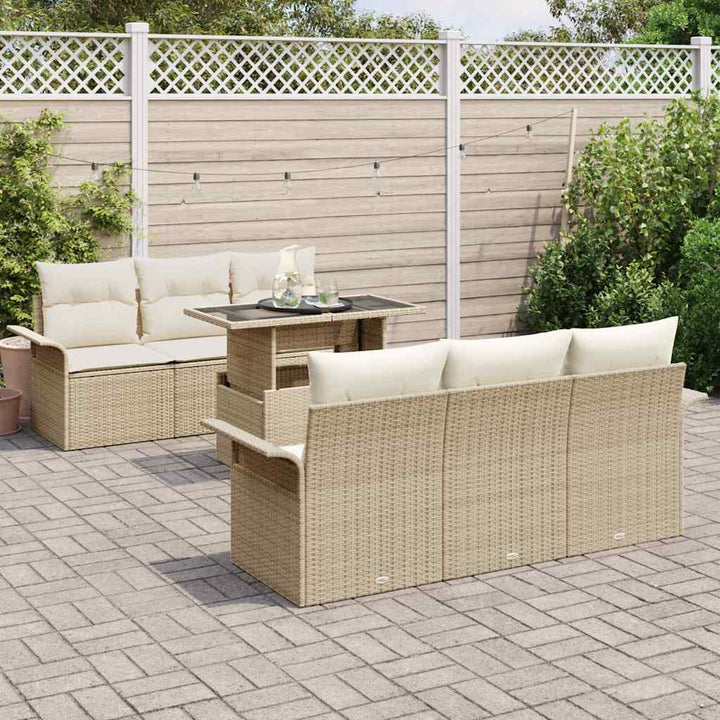 Havesofa Sæt med pude 7 pcs Beige polyrattan