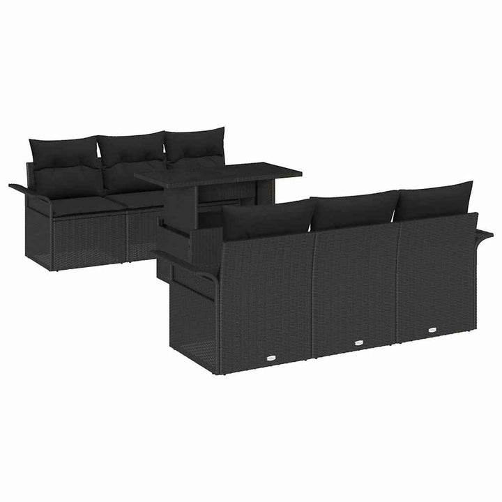 Havesofa Sæt med pude 7 pcs Sort polyrattan