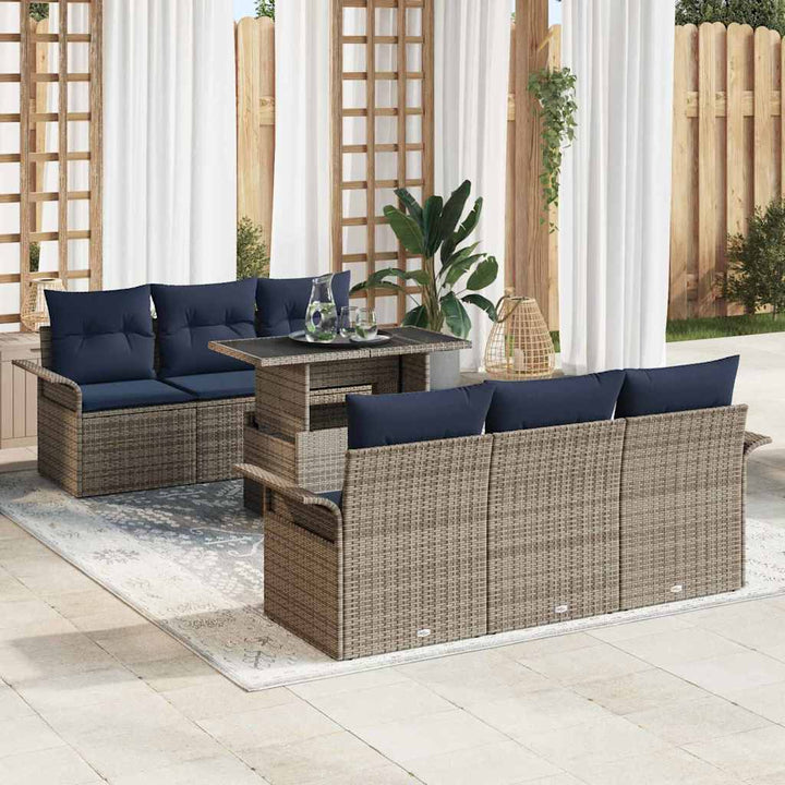 Havesofa Sæt med pude 7 pcs Grå polyrattan