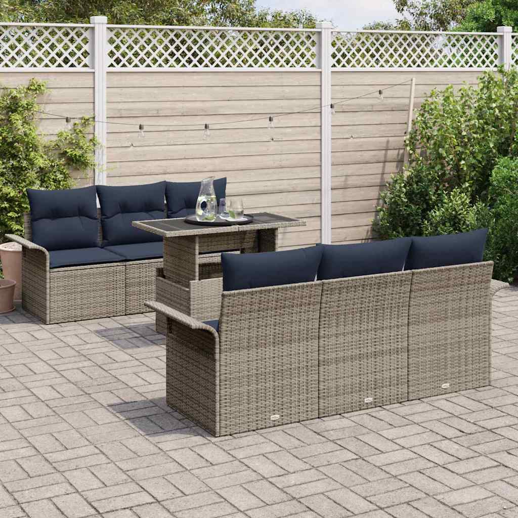 Havesofa Sæt med pude 7 pcs Grå polyrattan