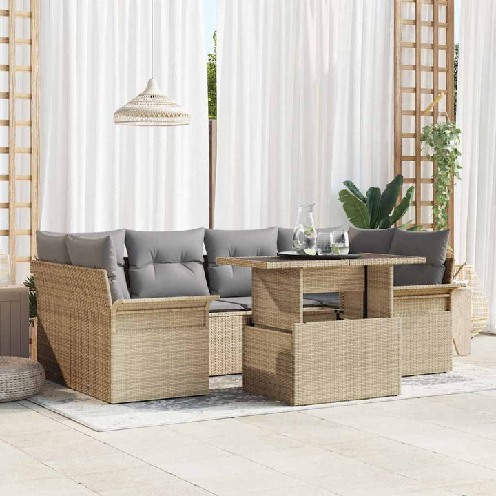 Havesofa Sæt med pude 7 pcs Beige Poly rattan