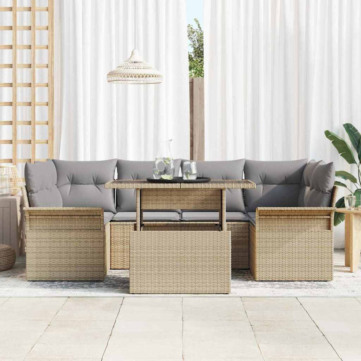Havesofa Sæt med pude 7 pcs Beige Poly rattan