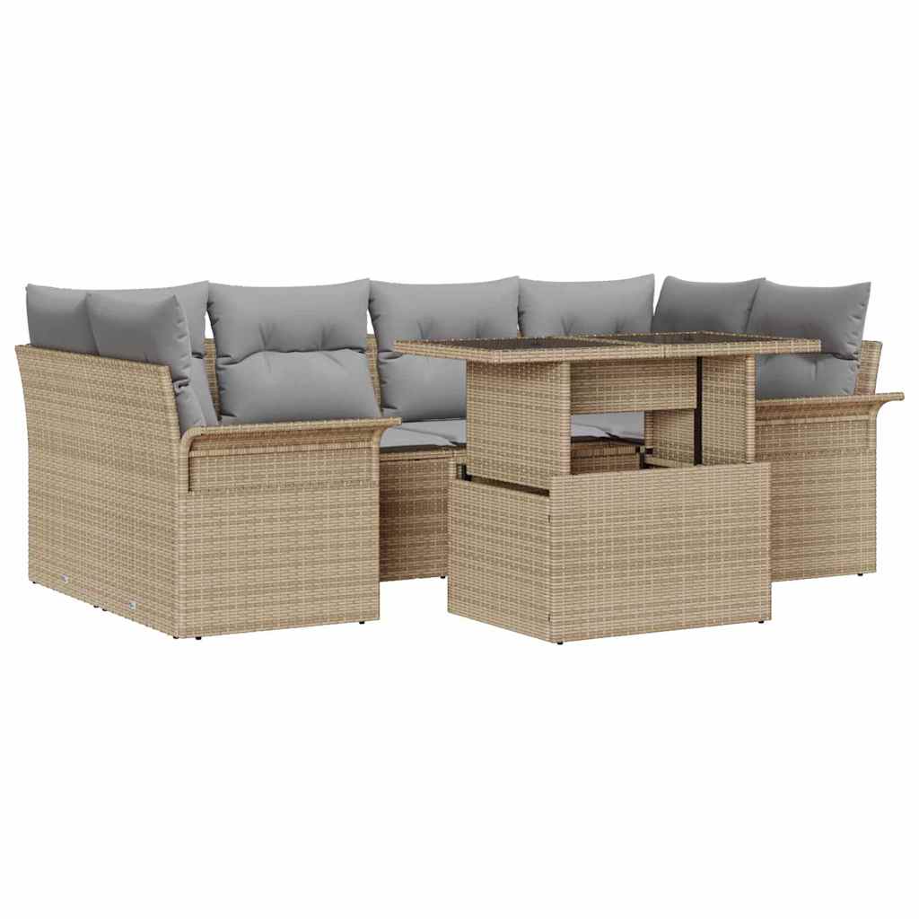 Havesofa Sæt med pude 7 pcs Beige Poly rattan
