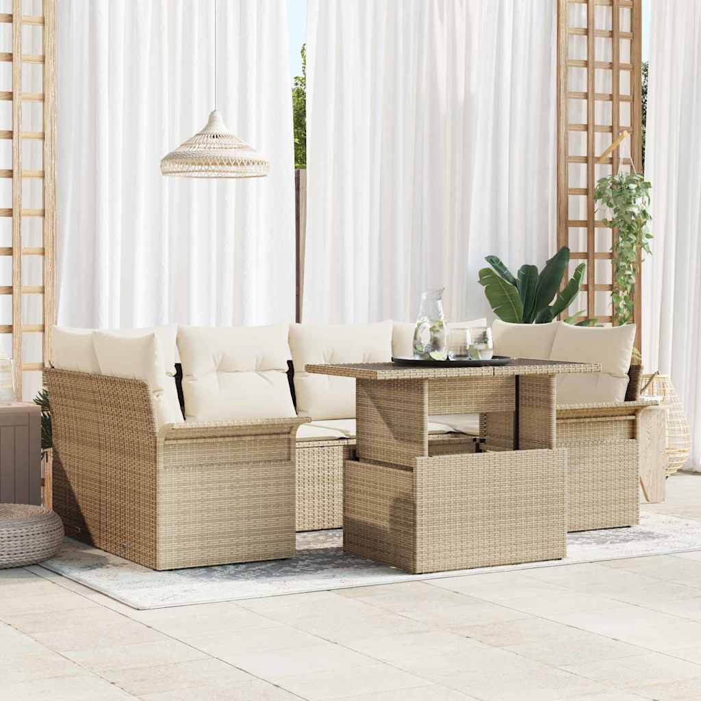 Havesofa Sæt med pude 7 pcs Beige polyrattan