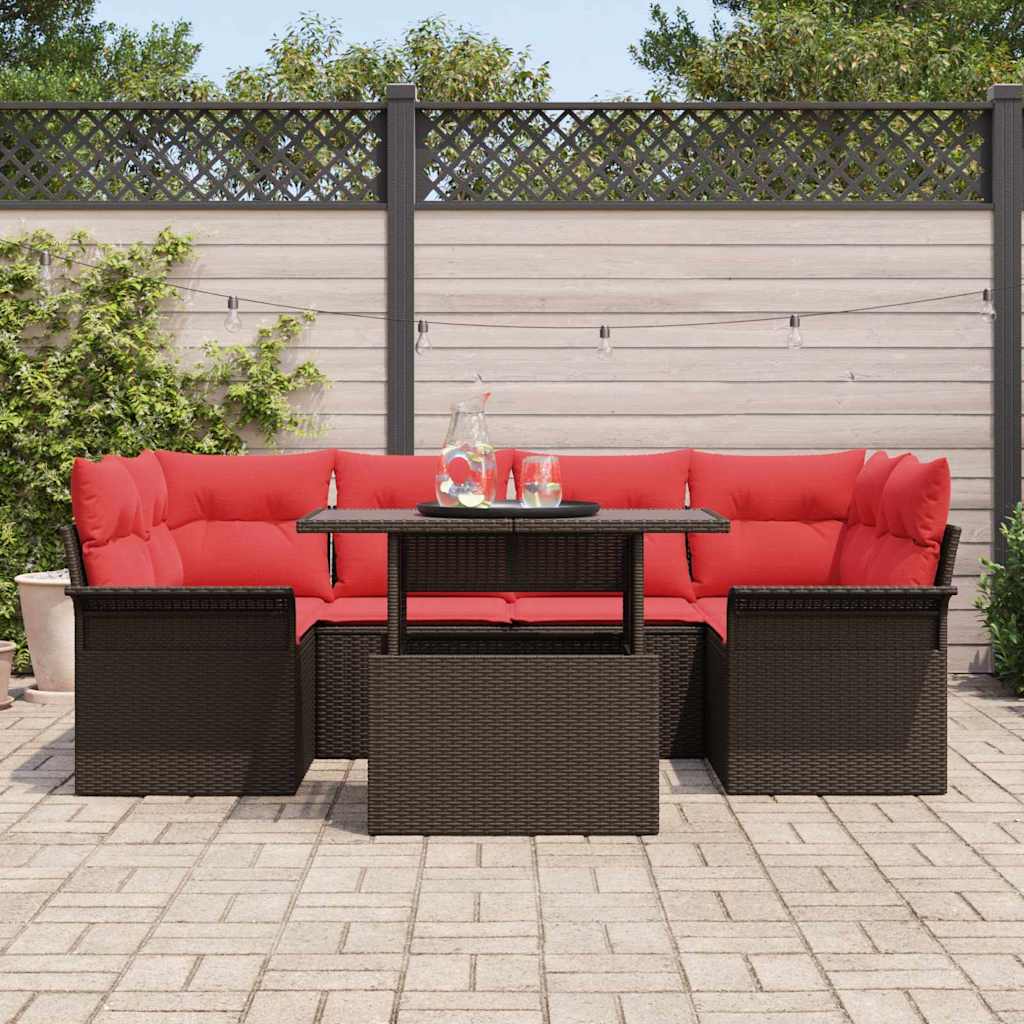 Havesofa Sæt med pude 7 pcs Brun polyrattan