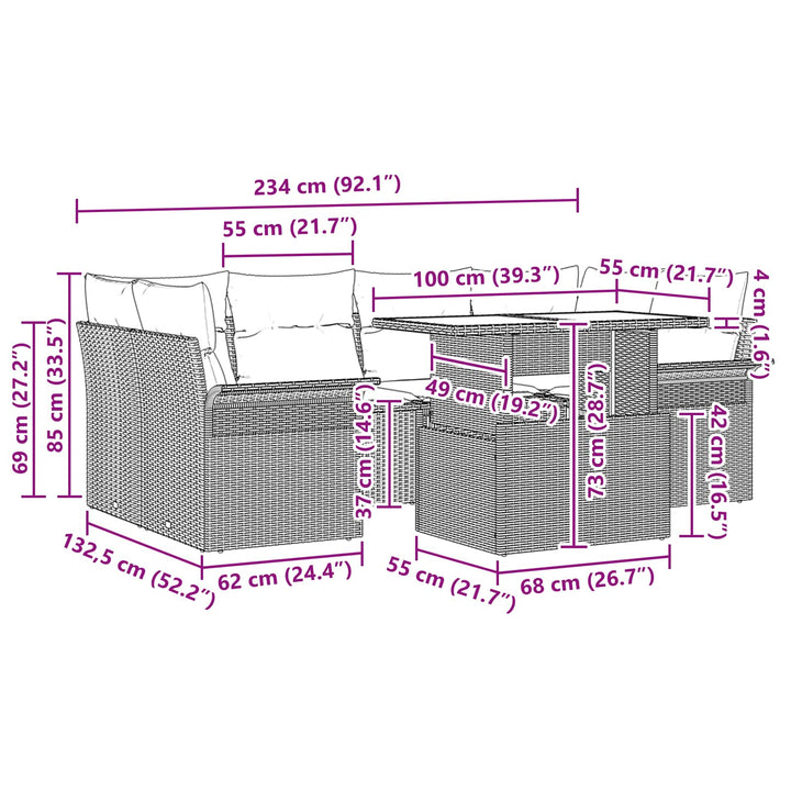 Havesofa Sæt med pude 7 pcs Grå polyrattan