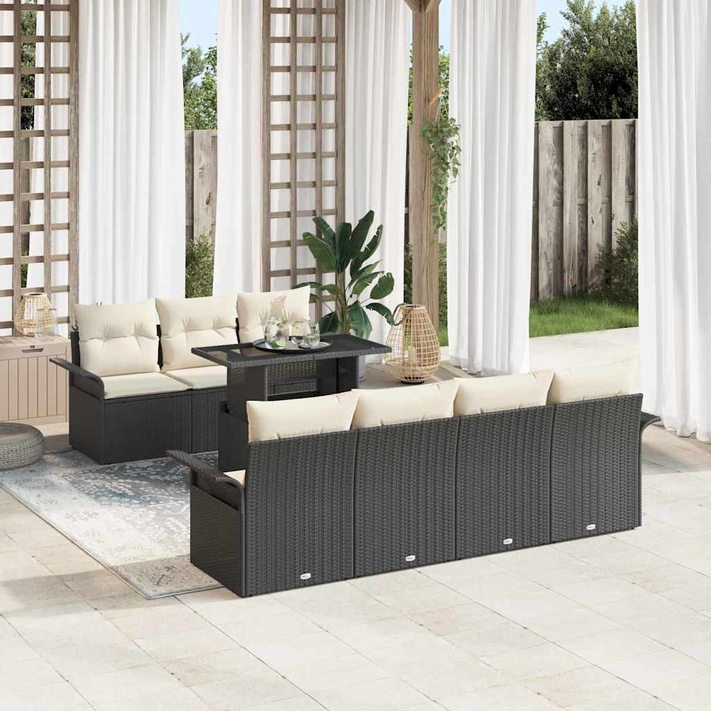 Havesofa Sæt med pude 8 pcs Sort polyrattan