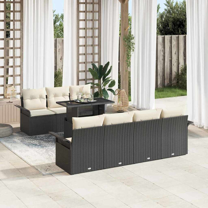 Havesofa Sæt med pude 8 pcs Sort polyrattan