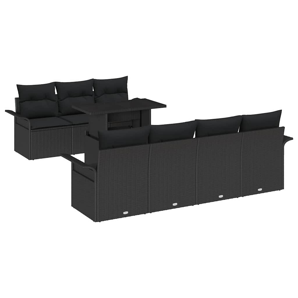 Havesofa Sæt med pude 8 pcs Sort polyrattan