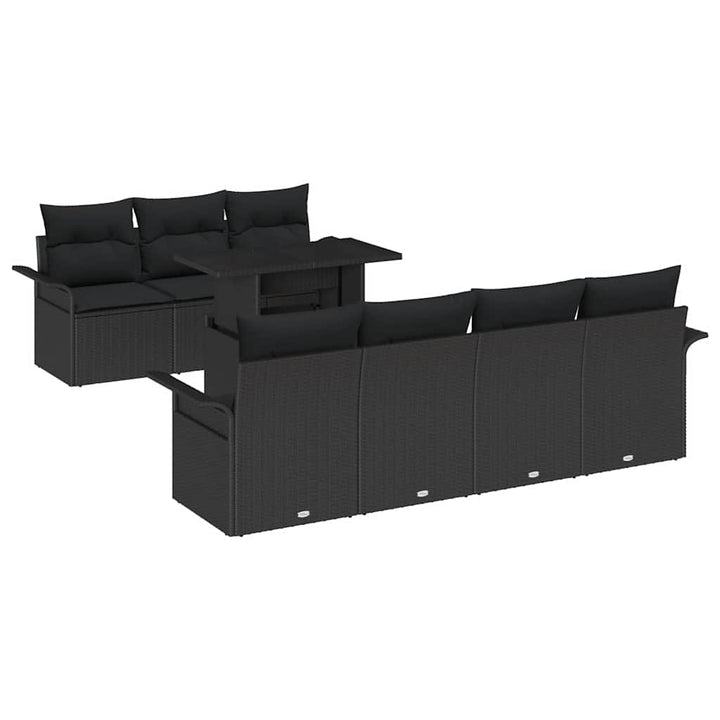 Havesofa Sæt med pude 8 pcs Sort polyrattan