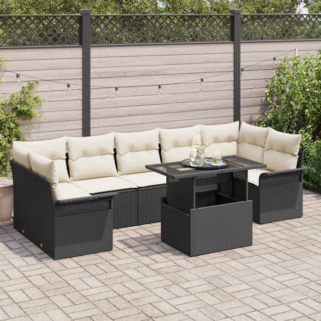 Havesofa Sæt 8 stk. Sort polyrattan