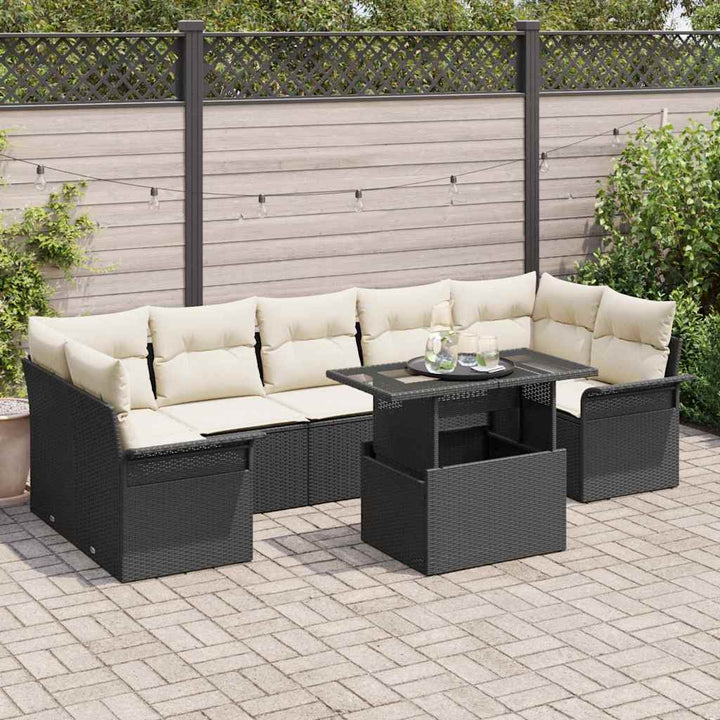 Havesofa Sæt 8 stk. Sort polyrattan