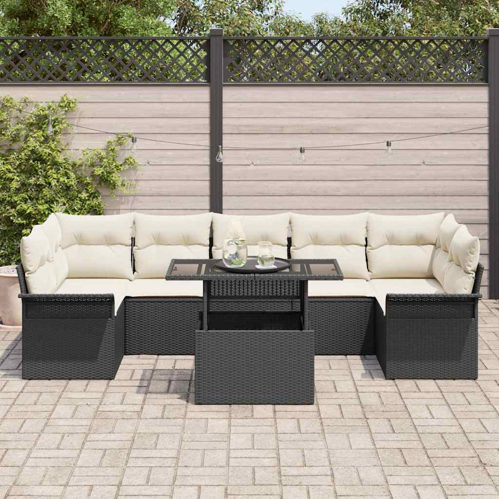 Havesofa Sæt 8 stk. Sort polyrattan