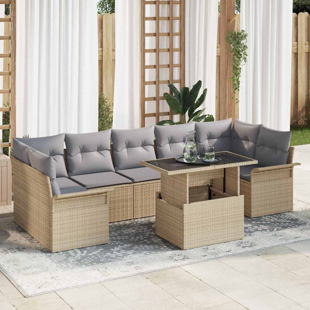 Havesofa Sæt med pude 8 pcs Beige Poly rattan
