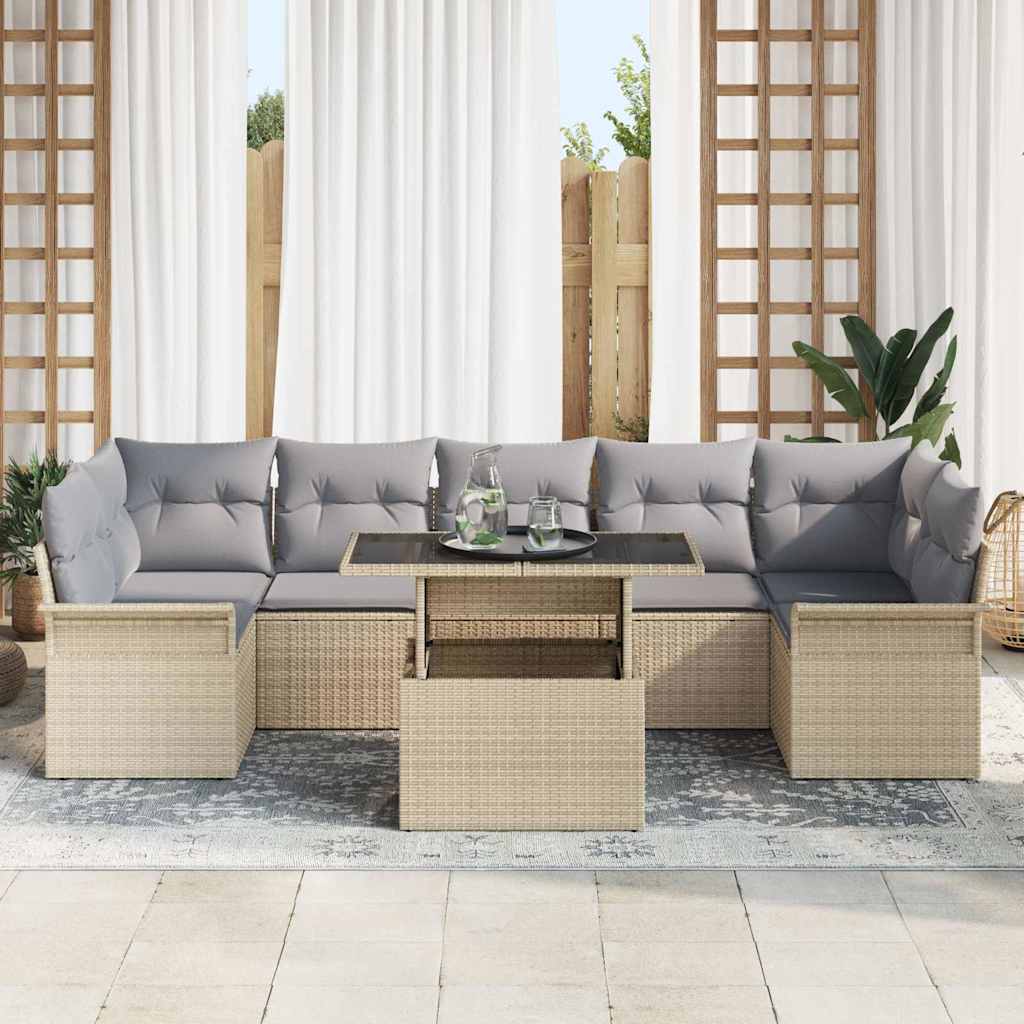 Havesofa Sæt med pude 8 pcs Beige Poly rattan
