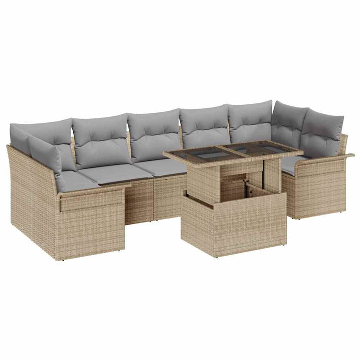 Havesofa Sæt med pude 8 pcs Beige Poly rattan