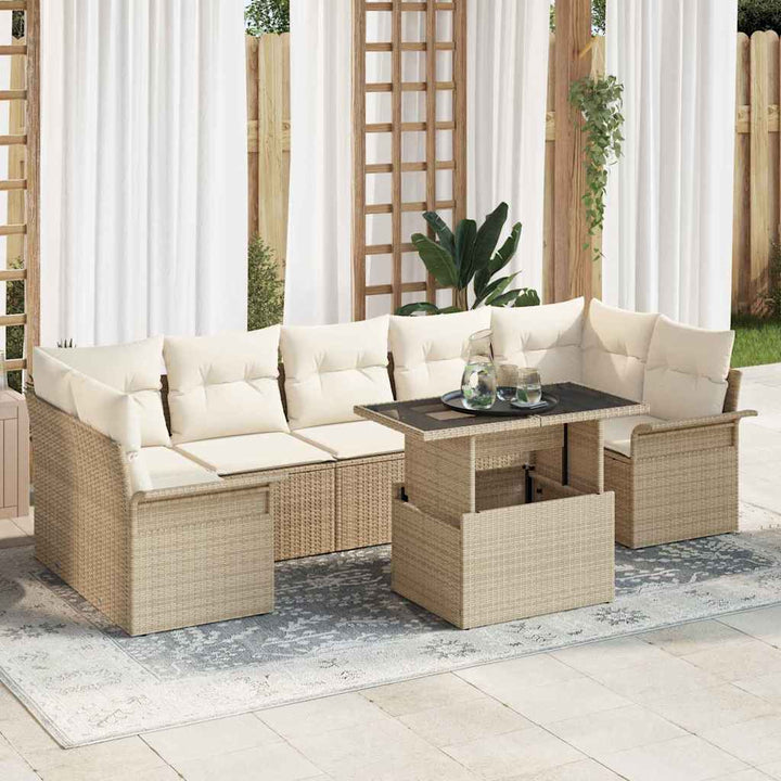 Havesofa Sæt med pude 8 pcs Beige polyrattan
