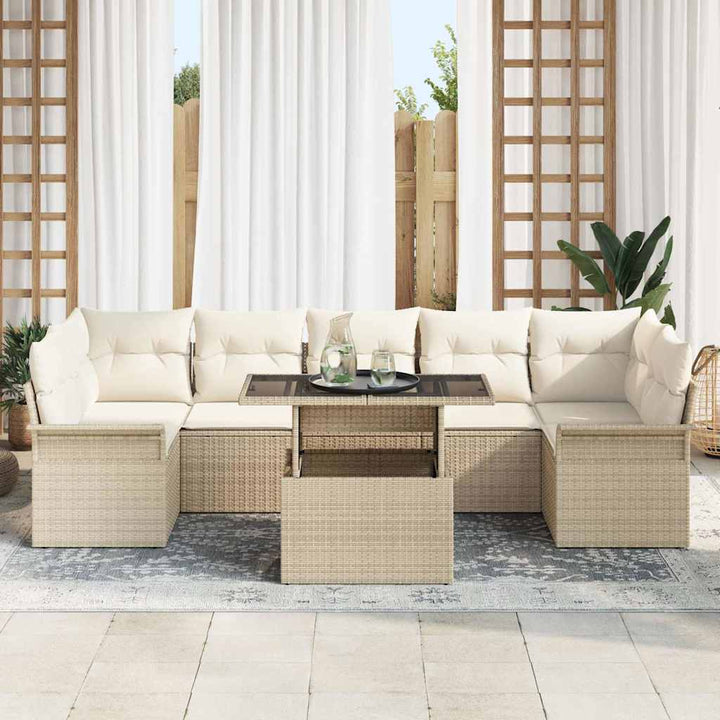 Havesofa Sæt med pude 8 pcs Beige polyrattan