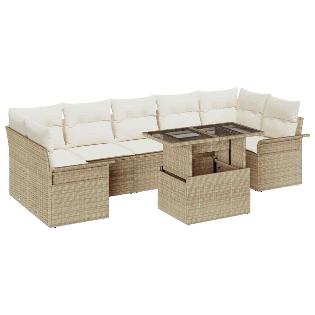 Havesofa Sæt med pude 8 pcs Beige polyrattan