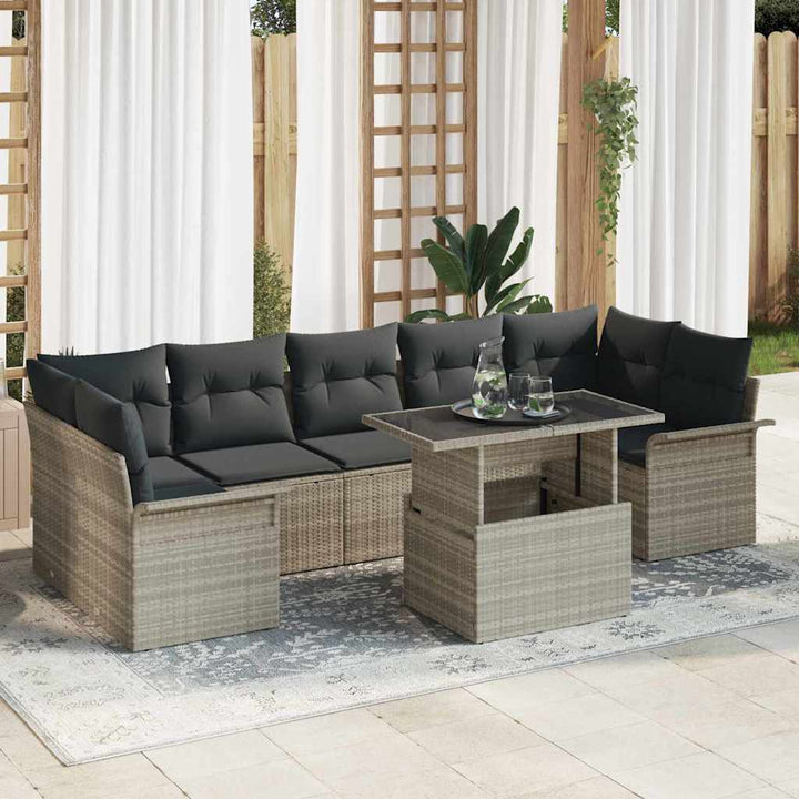 Havesofa Sæt 8 stk. Lysegrå polyrattan
