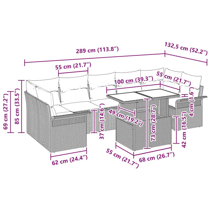 Havesofa Sæt 8 stk. Lysegrå polyrattan