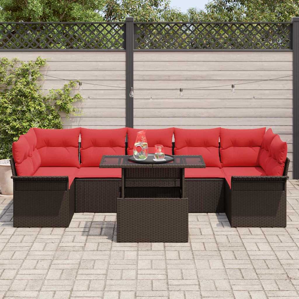Havesofa Sæt med pude 8 pcs Brun polyrattan