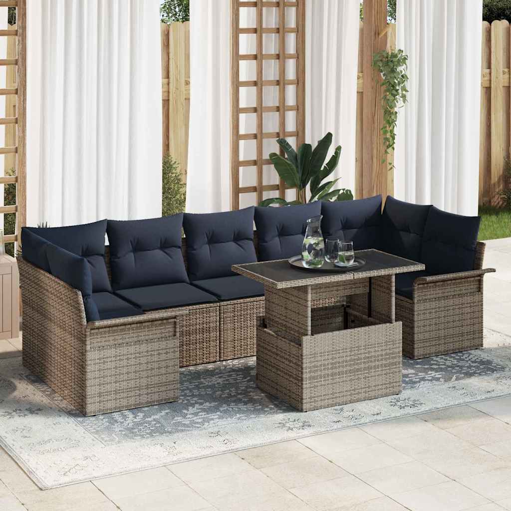 Havesofa Sæt med pude 8 pcs Grå polyrattan
