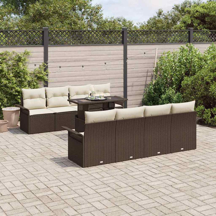 Havesofa Sæt med pude 9 pcs Brun polyrattan