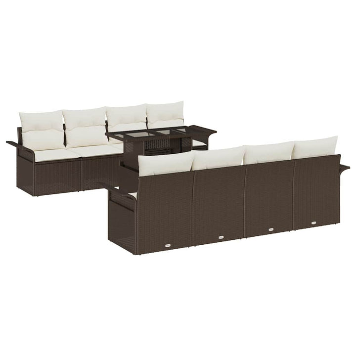 Havesofa Sæt med pude 9 pcs Brun polyrattan