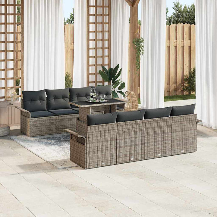 Havesofa Sæt med pude 9 pcs Grå polyrattan