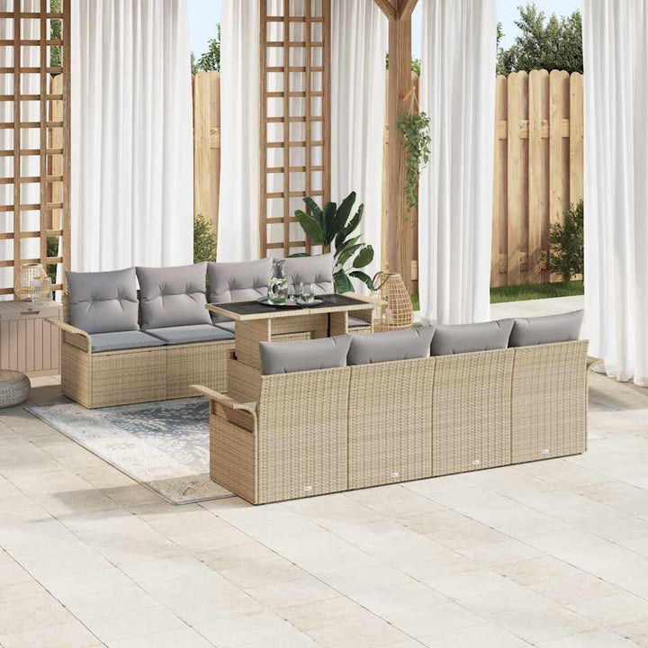 Havesofa Sæt med pude 9 pcs Beige polyrattan