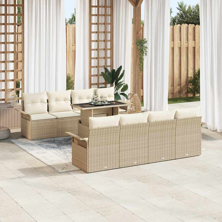 Havesofa Sæt med pude 9 pcs Beige polyrattan