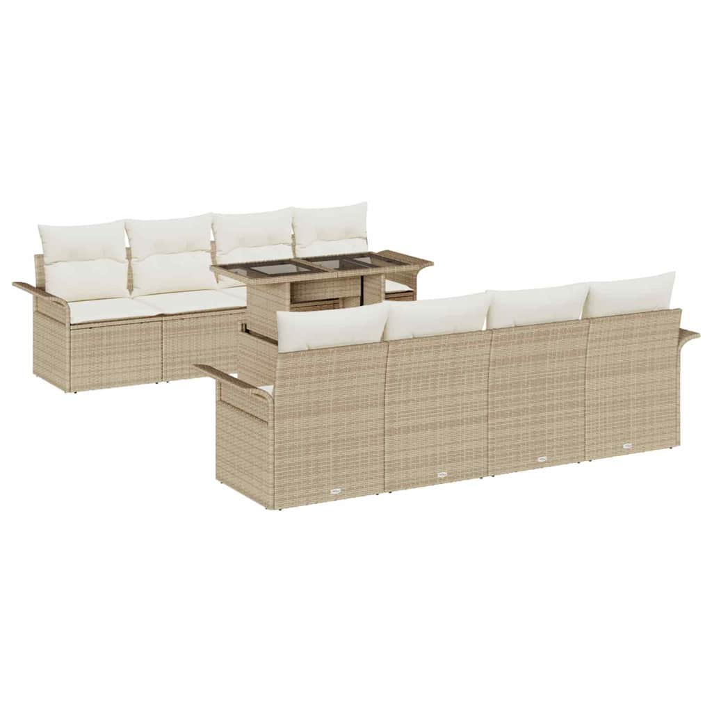 Havesofa Sæt med pude 9 pcs Beige polyrattan