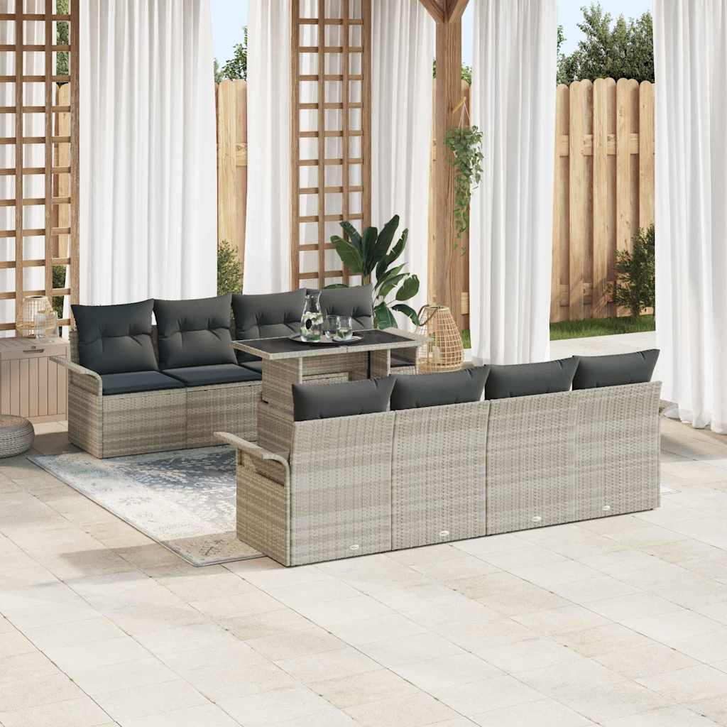Havesofa Sæt 9 stk. Lysegrå polyrattan