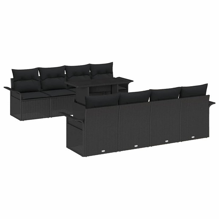 Havesofa Sæt med pude 9 pcs Sort polyrattan