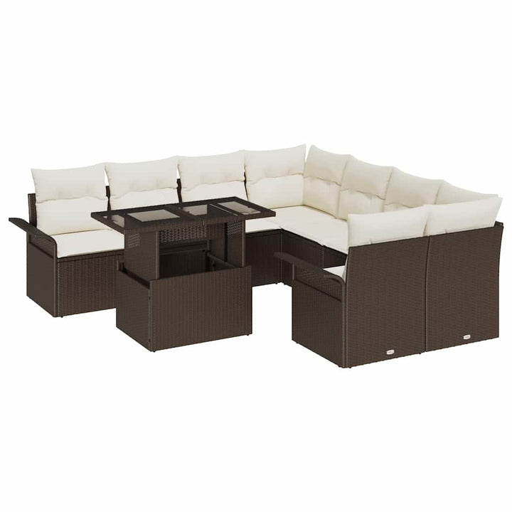 Havesofa Sæt med pude 9 pcs Brun Poly rattan