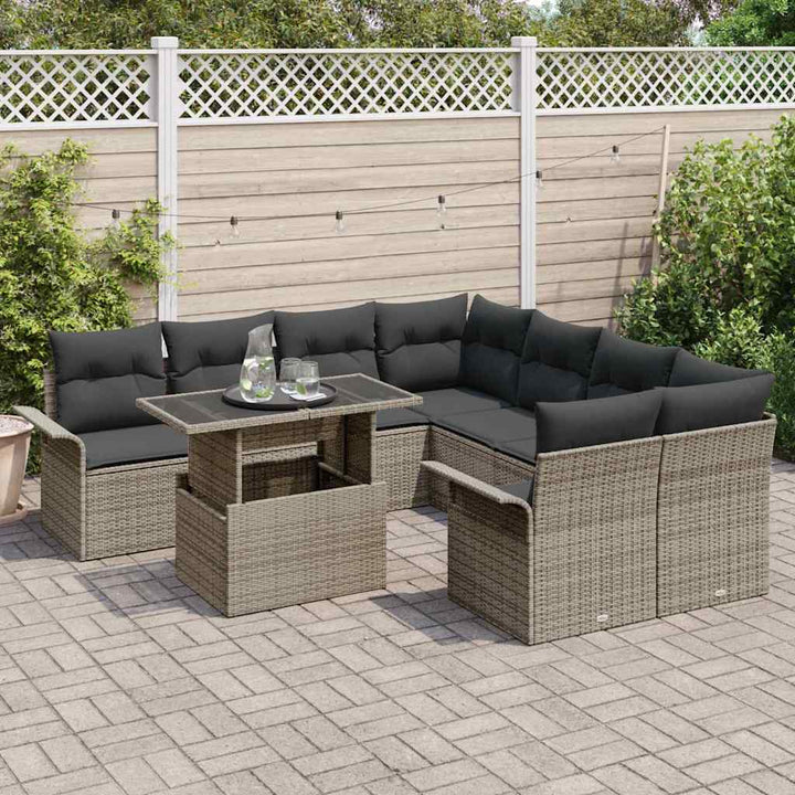 Havesofa Sæt med pude 9 pcs Grå polyrattan