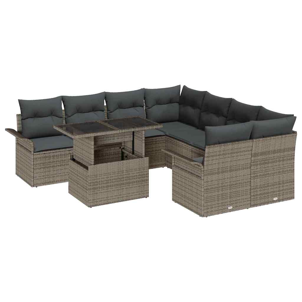 Havesofa Sæt med pude 9 pcs Grå polyrattan