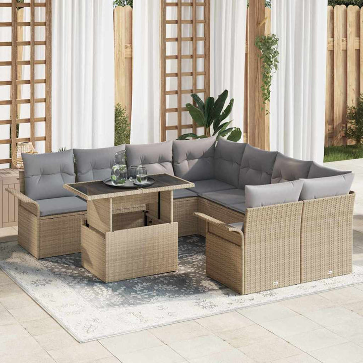 Havesofa Sæt med pude 9 pcs Beige Poly rattan