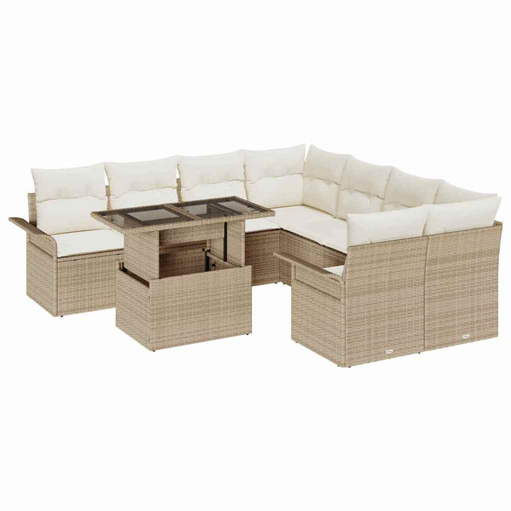 Havesofa Sæt med pude 9 pcs Beige Poly rattan