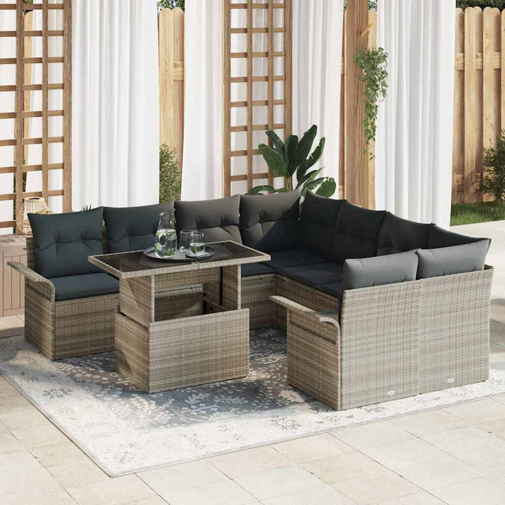 Havesofa Sæt 9 stk. Lysegrå polyrattan