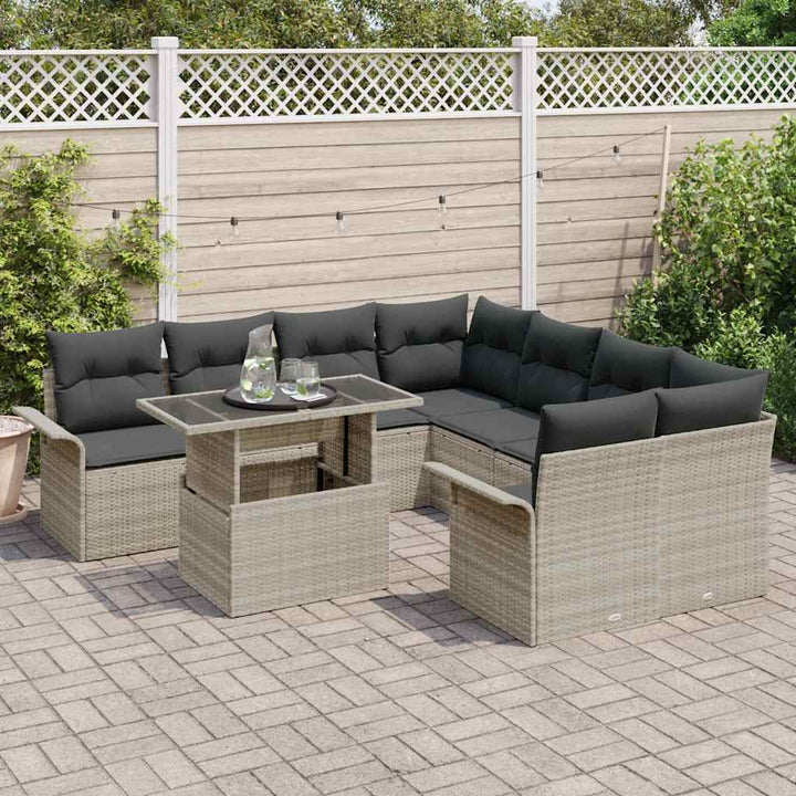 Havesofa Sæt 9 stk. Lysegrå polyrattan