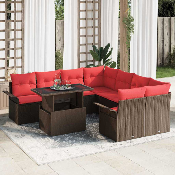 Havesofa Sæt med pude 9 pcs Brun Poly rattan