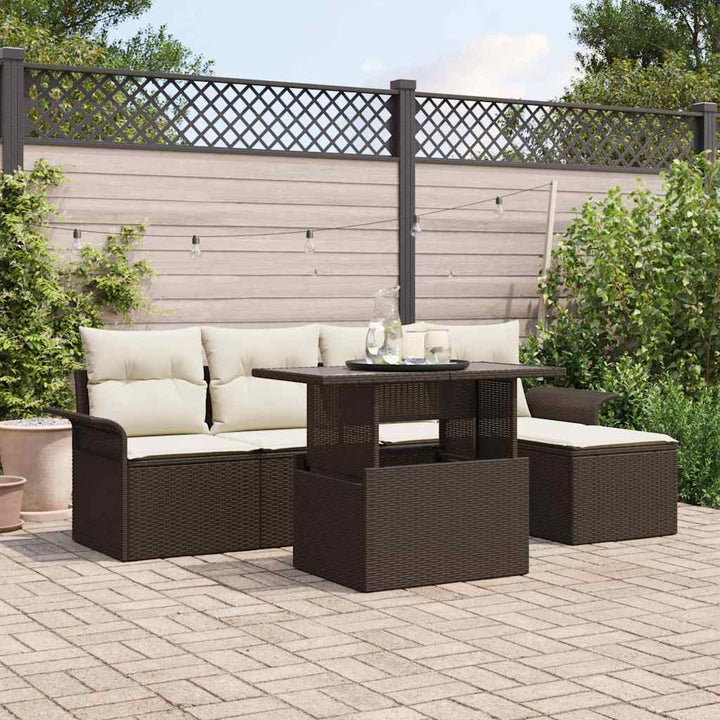 Havesofa Sæt med pude 6 pcs Brun polyrattan
